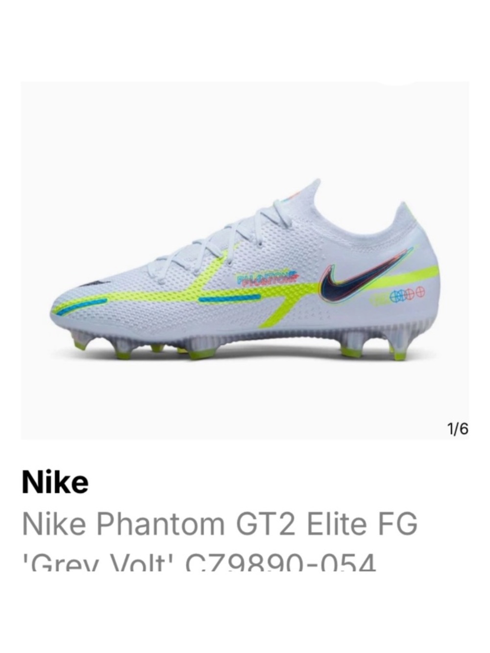 Nike Phantom GT2 elite soccer cleats in gray volt, size 5.5